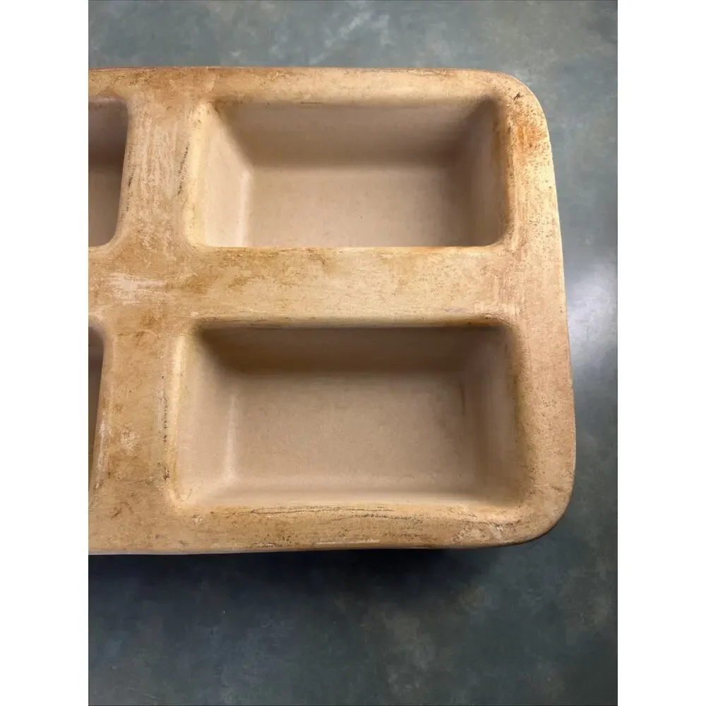 Pampered Chef 4 Mini Loaf Stoneware Pan USA 15x9 Natural Baking Pan AS-IS Read